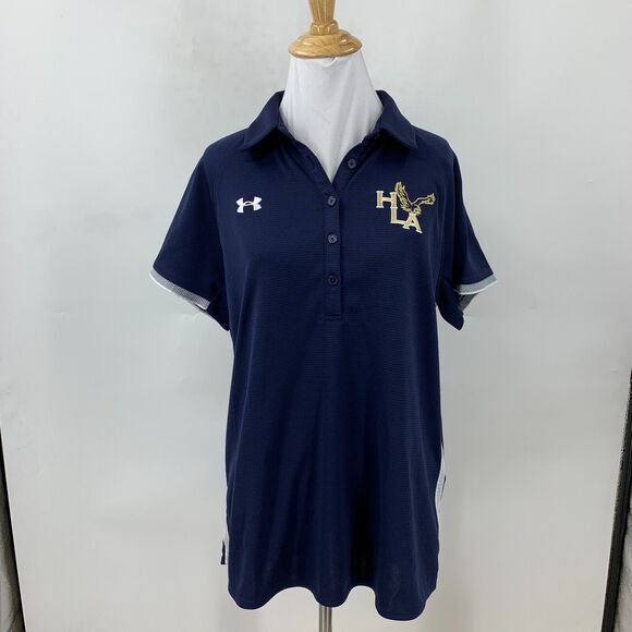 Under Armour Polo Shirt Womens L Large Navy HeatGear Hill Learning Academy Logo - Picture 2 of 11